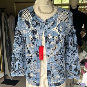 NWT Per Se Carlisle Patterned Blue Cardigan